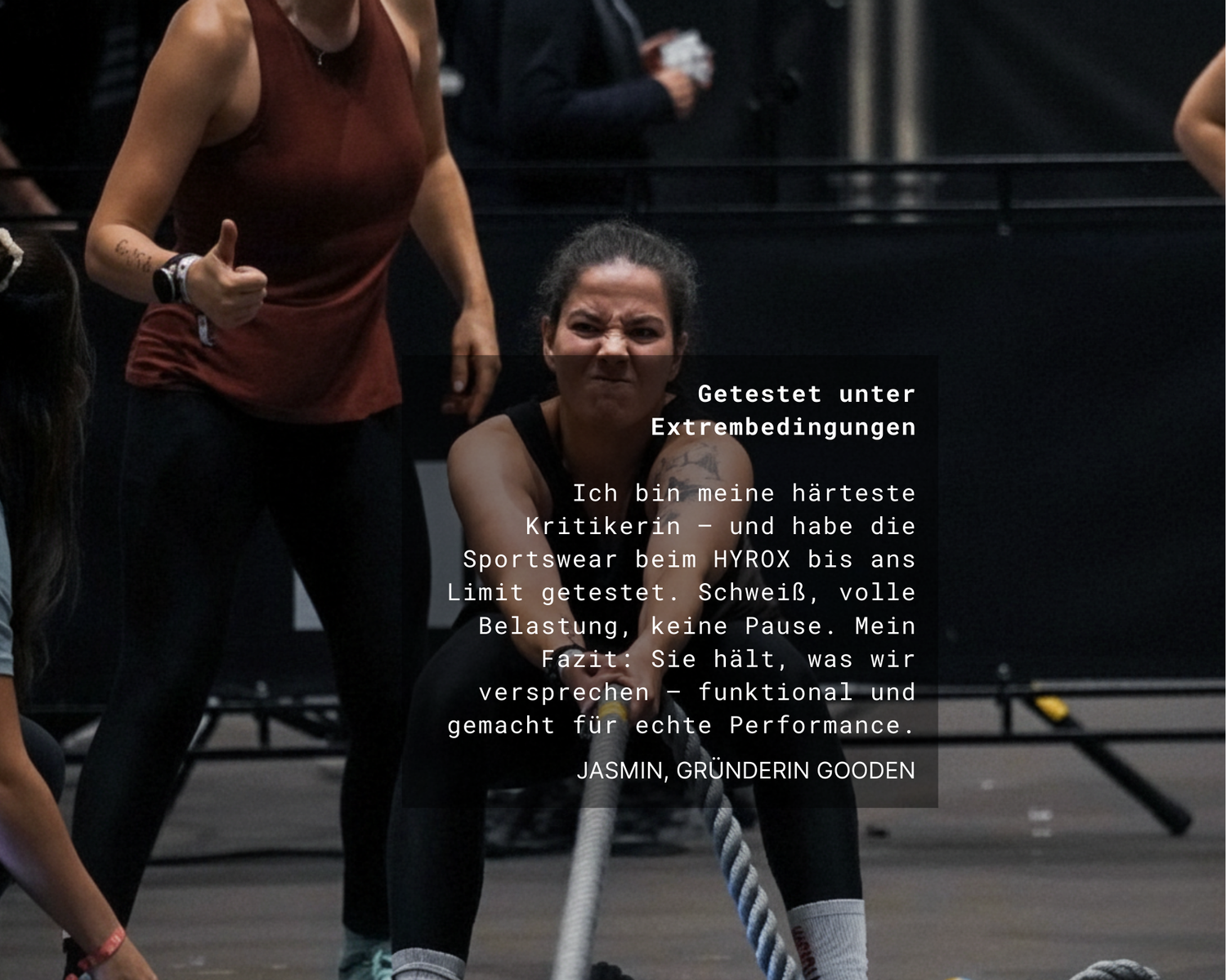 Gründerin von GOODEN testet pflanzenbasierte Sportswear beim HYROX, funktional, plastikfrei, gemacht für echte Performance.