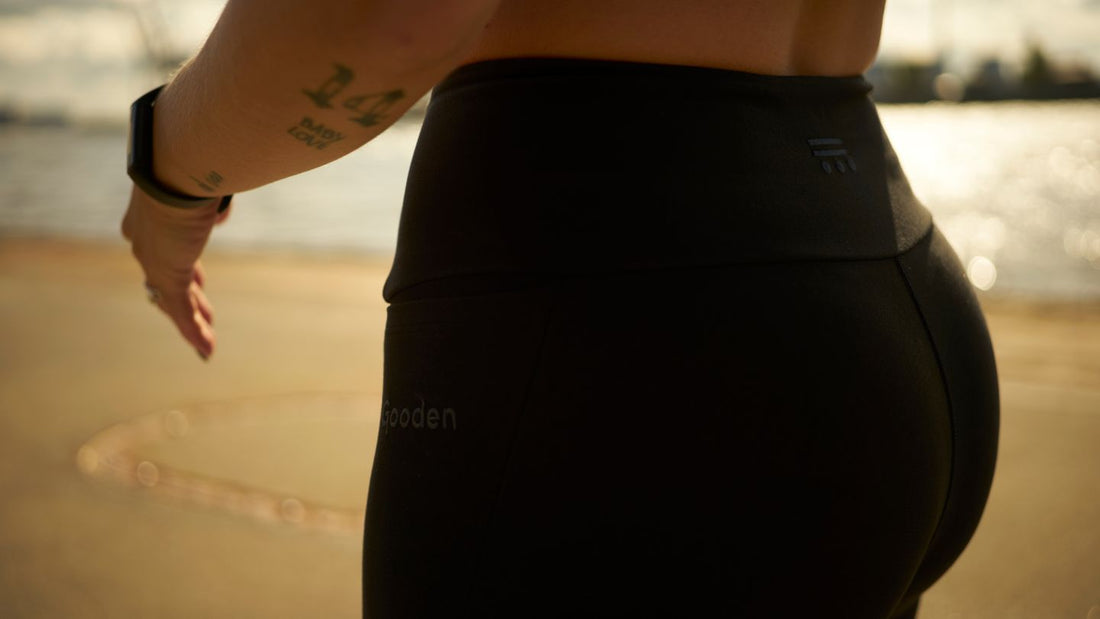 Woman wearing the Perfomance Leggings SWITZER from GOODEN Sportswear.